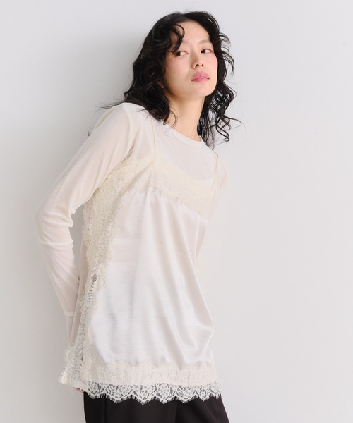 Shelly island(シェリーアイランド)の「サテン裾レースインナーキャミソール(キャミソール・レディース・ホワイト/ブラック・FREE)」の5枚目の写真