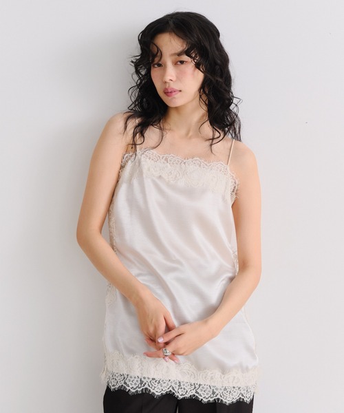 Shelly island(シェリーアイランド)の「サテン裾レースインナーキャミソール(キャミソール・レディース・ホワイト/ブラック・FREE)」の10枚目の写真