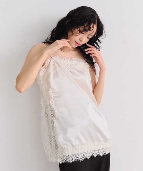 Shelly island(シェリーアイランド)の「サテン裾レースインナーキャミソール(キャミソール・レディース・ホワイト/ブラック・FREE)」の4枚目の写真