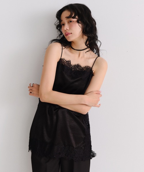 Shelly island(シェリーアイランド)の「サテン裾レースインナーキャミソール(キャミソール・レディース・ホワイト/ブラック・FREE)」の16枚目の写真