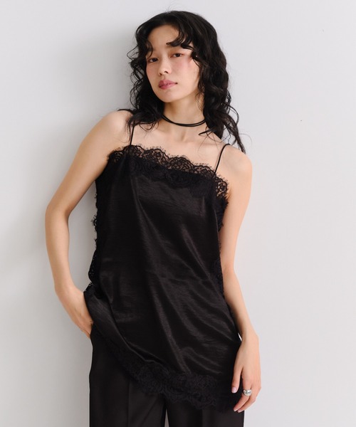 Shelly island(シェリーアイランド)の「サテン裾レースインナーキャミソール(キャミソール・レディース・ホワイト/ブラック・FREE)」の15枚目の写真