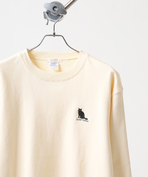 CIAO TOKYO(チャオトーキョー)の「CIAO TOKYO 黒猫刺繍 スウェット(スウェット・レディース・ベージュ/グレー/ブラック・M/L)」の2枚目の写真