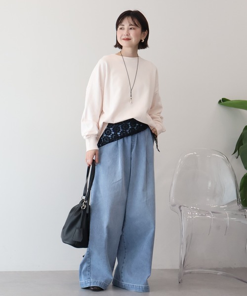 AMERICAN HOLIC（アメリカンホリック）の「イージーデニムワイドパンツ（デニムパンツ・レディース・ライトインディゴブルー/インディゴブルー・L/M）」の11枚目の写真