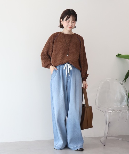 AMERICAN HOLIC（アメリカンホリック）の「イージーデニムワイドパンツ（デニムパンツ・レディース・ライトインディゴブルー/インディゴブルー・L/M）」の13枚目の写真