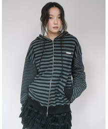 HAVISM（ヘビズム）の「MULTI STRIPE ZIP UP HOOD(BLACK)（パーカー）」
