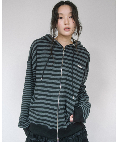 HAVISM(ヘビズム)の「MULTI STRIPE ZIP UP HOOD(BLACK)(パーカー・レディース・その他・ONE SIZE)」の3枚目の写真