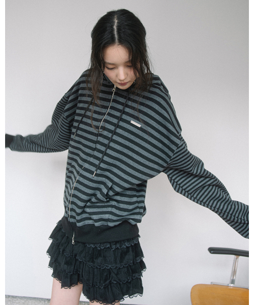 HAVISM(ヘビズム)の「MULTI STRIPE ZIP UP HOOD(BLACK)(パーカー・レディース・その他・ONE SIZE)」の5枚目の写真