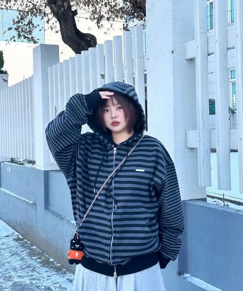 HAVISM(ヘビズム)の「MULTI STRIPE ZIP UP HOOD(BLACK)(パーカー・レディース・その他・ONE SIZE)」の13枚目の写真