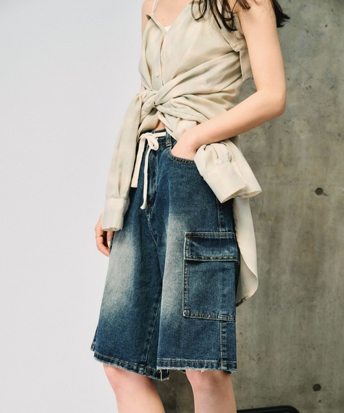 3.3 Field Trip (3.3フィールドトリップ)の「3.3 Field Trip/カーゴデニムハーフパンツ(デニムパンツ・レディース・ブラック/ライトブルー/ネイビー・SMALL/MEDIUM)」の6枚目の写真