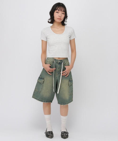 3.3 Field Trip (3.3フィールドトリップ)の「3.3 Field Trip/カーゴデニムハーフパンツ(デニムパンツ・レディース・ブラック/ライトブルー/ネイビー・SMALL/MEDIUM)」の15枚目の写真