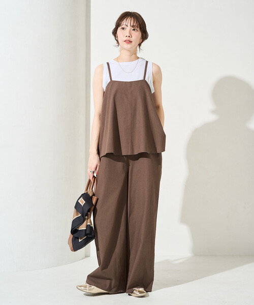 FREAK'S STORE（フリークスストア）の「限定展開　麻 タッチ キャミ サロペット（サロペット/オーバーオール・レディース・ブラウン/オフホワイト/オリーブ/ブラック/ネイビー・MEDIUM/SMALL）」の3枚目の写真