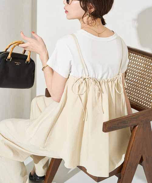 FREAK'S STORE（フリークスストア）の「限定展開　麻 タッチ キャミ サロペット（サロペット/オーバーオール・レディース・ブラウン/オフホワイト/オリーブ/ブラック/ネイビー・MEDIUM/SMALL）」の2枚目の写真