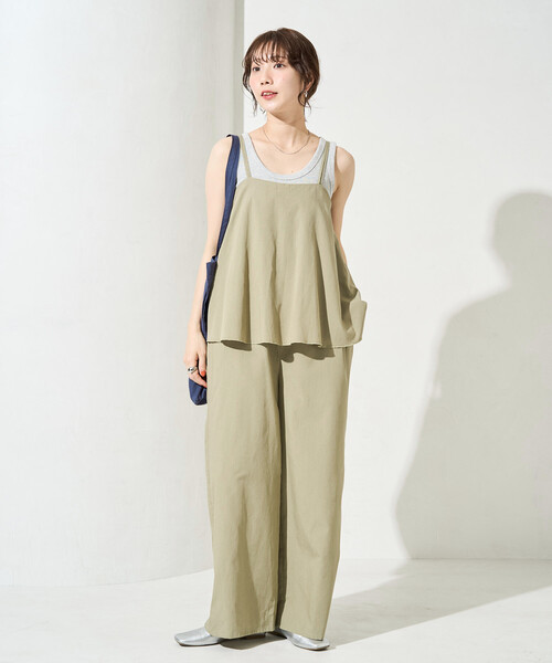 FREAK'S STORE（フリークスストア）の「限定展開　麻 タッチ キャミ サロペット（サロペット/オーバーオール・レディース・ブラウン/オフホワイト/オリーブ/ブラック/ネイビー・MEDIUM/SMALL）」の4枚目の写真