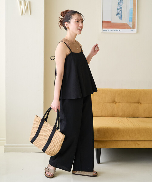 FREAK'S STORE（フリークスストア）の「限定展開　麻 タッチ キャミ サロペット（サロペット/オーバーオール・レディース・ブラウン/オフホワイト/オリーブ/ブラック/ネイビー・MEDIUM/SMALL）」の7枚目の写真