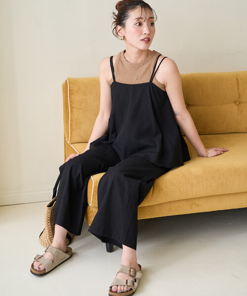 FREAK'S STORE（フリークスストア）の「限定展開　麻 タッチ キャミ サロペット（サロペット/オーバーオール・レディース・ブラウン/オフホワイト/オリーブ/ブラック/ネイビー・MEDIUM/SMALL）」の9枚目の写真