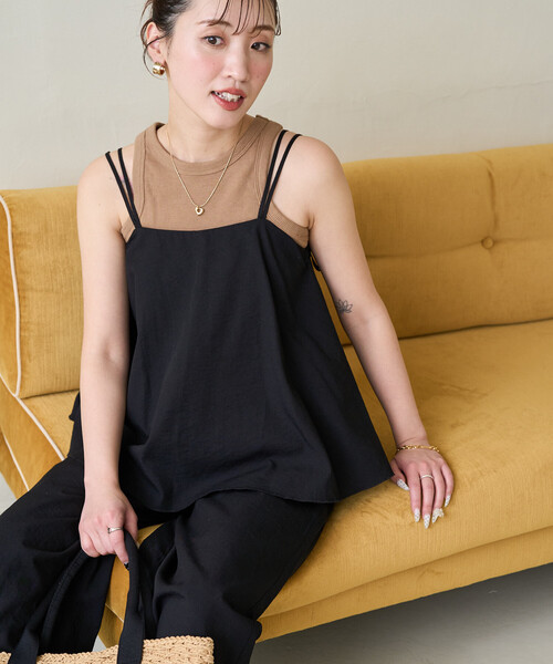 FREAK'S STORE（フリークスストア）の「限定展開　麻 タッチ キャミ サロペット（サロペット/オーバーオール・レディース・ブラウン/オフホワイト/オリーブ/ブラック/ネイビー・MEDIUM/SMALL）」の10枚目の写真