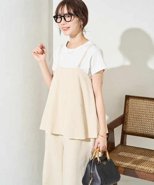 FREAK'S STORE（フリークスストア）の「限定展開　麻 タッチ キャミ サロペット（サロペット/オーバーオール・レディース・ブラウン/オフホワイト/オリーブ/ブラック/ネイビー・MEDIUM/SMALL）」の15枚目の写真