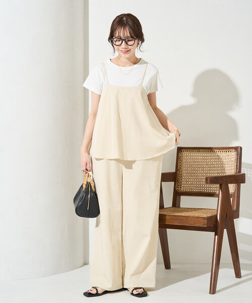 FREAK'S STORE（フリークスストア）の「限定展開　麻 タッチ キャミ サロペット（サロペット/オーバーオール・レディース・ブラウン/オフホワイト/オリーブ/ブラック/ネイビー・MEDIUM/SMALL）」の20枚目の写真