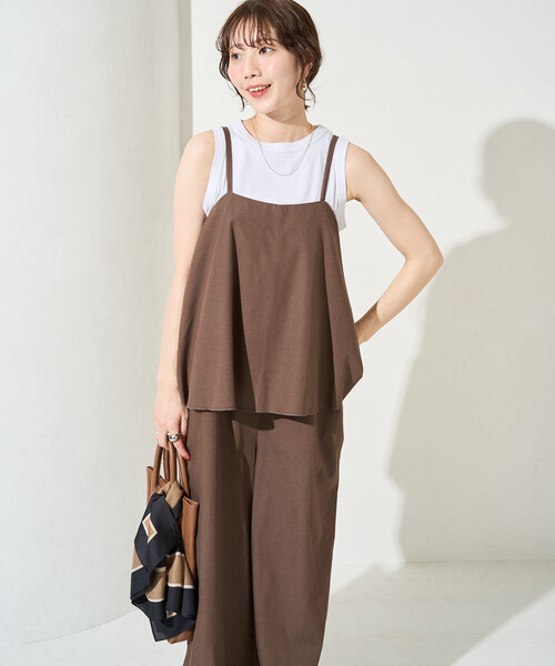 FREAK'S STORE（フリークスストア）の「限定展開　麻 タッチ キャミ サロペット（サロペット/オーバーオール・レディース・ブラウン/オフホワイト/オリーブ/ブラック/ネイビー・MEDIUM/SMALL）」の21枚目の写真