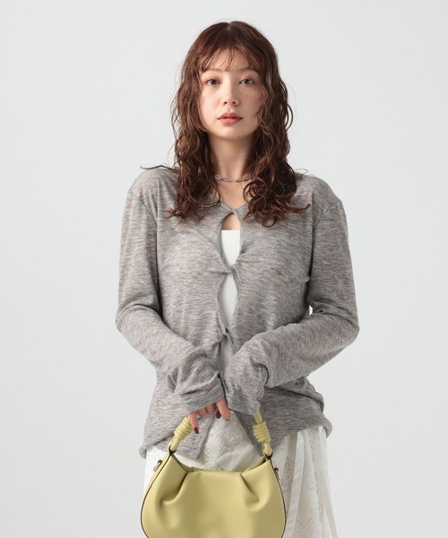 BAYFLOW（ベイフロー）の「[前後で着られる]シアーリブ2WAYプルオーバー（Tシャツ/カットソー・レディース・ヘザーグレー/オフホワイト/ブラック・FREE）」の3枚目の写真