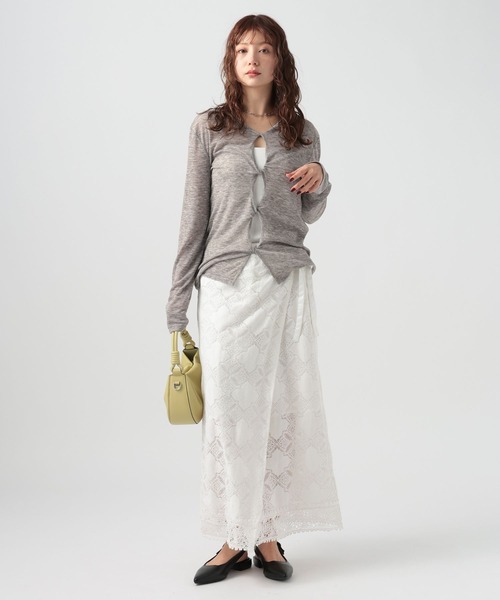 BAYFLOW（ベイフロー）の「[前後で着られる]シアーリブ2WAYプルオーバー（Tシャツ/カットソー・レディース・ヘザーグレー/オフホワイト/ブラック・FREE）」の4枚目の写真