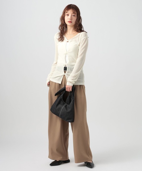 BAYFLOW（ベイフロー）の「[前後で着られる]シアーリブ2WAYプルオーバー（Tシャツ/カットソー・レディース・ヘザーグレー/オフホワイト/ブラック・FREE）」の13枚目の写真