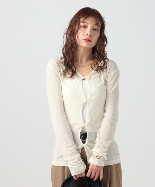 BAYFLOW（ベイフロー）の「[前後で着られる]シアーリブ2WAYプルオーバー（Tシャツ/カットソー・レディース・ヘザーグレー/オフホワイト/ブラック・FREE）」の15枚目の写真