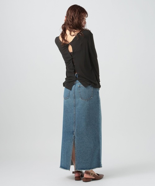 BAYFLOW（ベイフロー）の「[前後で着られる]シアーリブ2WAYプルオーバー（Tシャツ/カットソー・レディース・ヘザーグレー/オフホワイト/ブラック・FREE）」の20枚目の写真