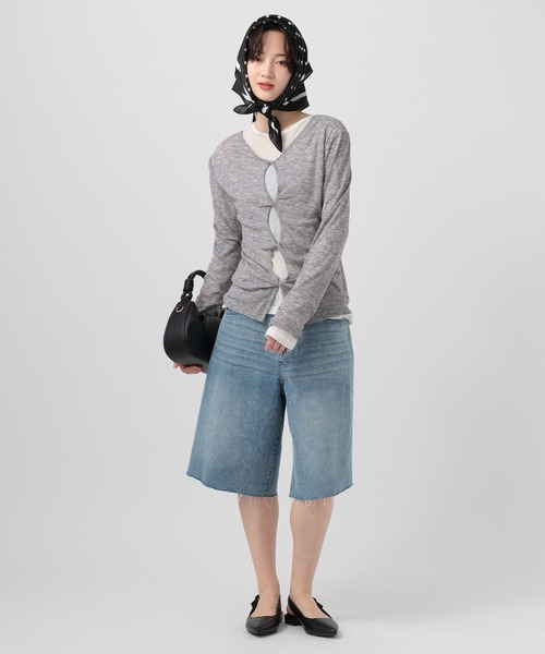 BAYFLOW（ベイフロー）の「[前後で着られる]シアーリブ2WAYプルオーバー（Tシャツ/カットソー・レディース・ヘザーグレー/オフホワイト/ブラック・FREE）」の6枚目の写真