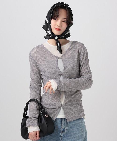 BAYFLOW（ベイフロー）の「[前後で着られる]シアーリブ2WAYプルオーバー（Tシャツ/カットソー・レディース・ヘザーグレー/オフホワイト/ブラック・FREE）」の4枚目の写真