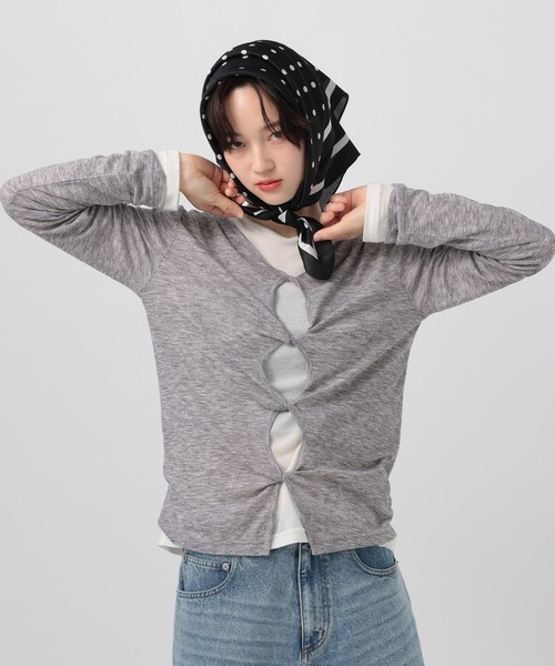 BAYFLOW（ベイフロー）の「[前後で着られる]シアーリブ2WAYプルオーバー（Tシャツ/カットソー・レディース・ヘザーグレー/オフホワイト/ブラック・FREE）」の5枚目の写真