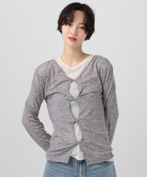 BAYFLOW（ベイフロー）の「[前後で着られる]シアーリブ2WAYプルオーバー（Tシャツ/カットソー・レディース・ヘザーグレー/オフホワイト/ブラック・FREE）」の8枚目の写真