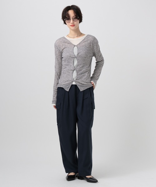 BAYFLOW（ベイフロー）の「[前後で着られる]シアーリブ2WAYプルオーバー（Tシャツ/カットソー・レディース・ヘザーグレー/オフホワイト/ブラック・FREE）」の9枚目の写真