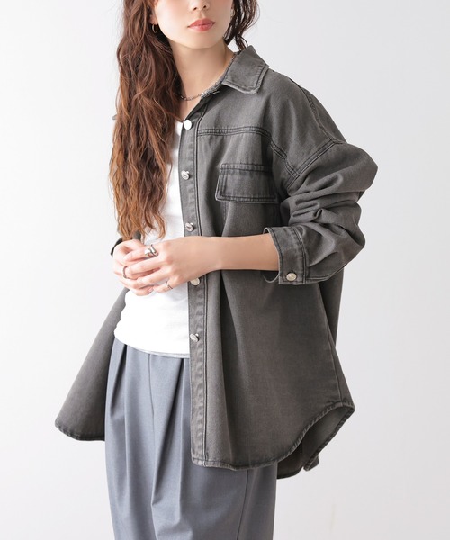 La-gemme(ラジェム)の「オーバーサイズ デニム シャツジャケット(シャツ/ブラウス・レディース・ネイビー/ブルー系/ブラック系・フリー)」の22枚目の写真