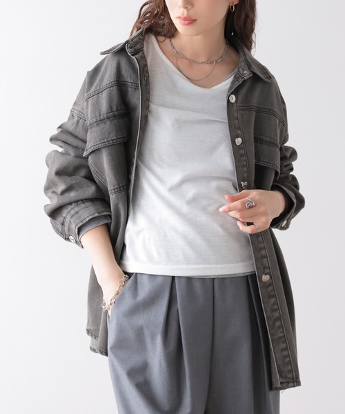 La-gemme(ラジェム)の「オーバーサイズ デニム シャツジャケット(シャツ/ブラウス・レディース・ネイビー/ブルー系/ブラック系・フリー)」の19枚目の写真
