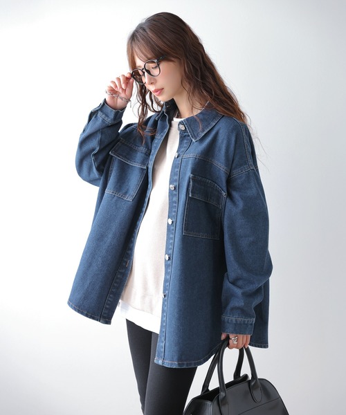La-gemme(ラジェム)の「オーバーサイズ デニム シャツジャケット(シャツ/ブラウス・レディース・ネイビー/ブルー系/ブラック系・フリー)」の15枚目の写真