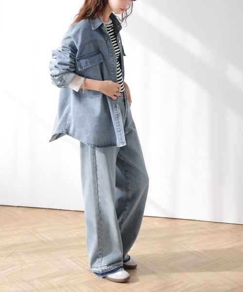 La-gemme(ラジェム)の「オーバーサイズ デニム シャツジャケット(シャツ/ブラウス・レディース・ネイビー/ブルー系/ブラック系・フリー)」の9枚目の写真