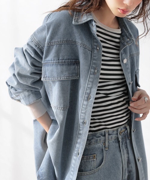 La-gemme(ラジェム)の「オーバーサイズ デニム シャツジャケット(シャツ/ブラウス・レディース・ネイビー/ブルー系/ブラック系・フリー)」の10枚目の写真