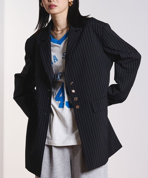 ROSE BUD(ローズバッド)の「(CREOLME)STRIPE TAILORED JACKET(テーラードジャケット・レディース・ベージュ/ブラック・S/M)」の2枚目の写真