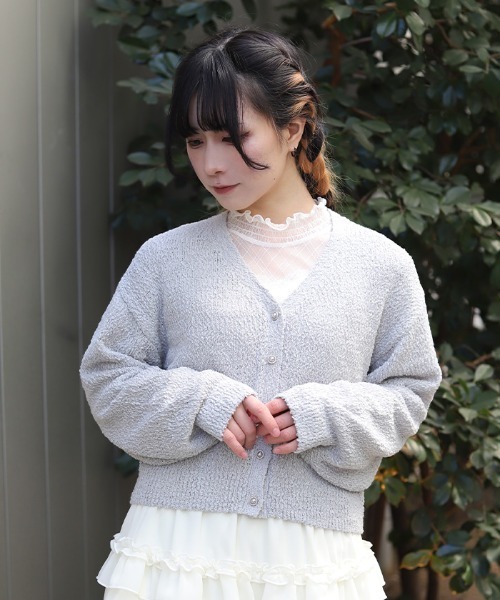 axes femme（アクシーズファム）の「パール釦ぽこぽこニットＣＤ（カーディガン/ボレロ・レディース・グレー/ホワイト/ミント・FREE）」の12枚目の写真