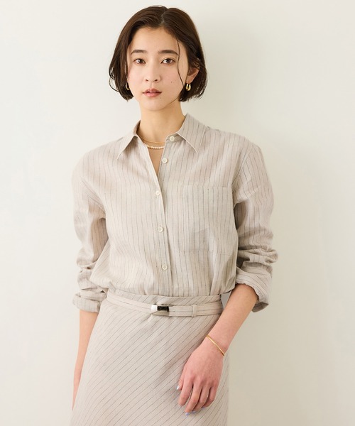 ROPE'（ロペ）の「リネンシルクコットンシャツ(無地＆ストライプ)/イージーケア・セットアップ対応（シャツ/ブラウス・レディース・ラベンダー/ベージュ・38）」の19枚目の写真