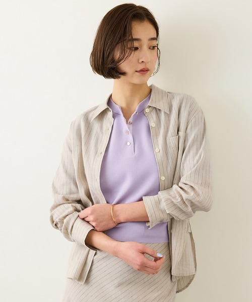 ROPE'（ロペ）の「リネンシルクコットンシャツ(無地＆ストライプ)/イージーケア・セットアップ対応（シャツ/ブラウス・レディース・ラベンダー/ベージュ・38）」の20枚目の写真