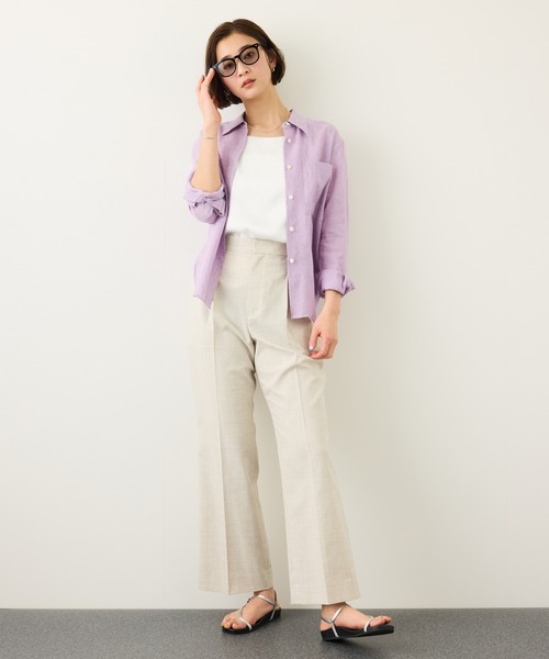 ROPE'（ロペ）の「リネンシルクコットンシャツ(無地＆ストライプ)/イージーケア・セットアップ対応（シャツ/ブラウス・レディース・ラベンダー/ベージュ・38）」の15枚目の写真