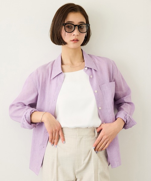 ROPE'（ロペ）の「リネンシルクコットンシャツ(無地＆ストライプ)/イージーケア・セットアップ対応（シャツ/ブラウス・レディース・ラベンダー/ベージュ・38）」の16枚目の写真