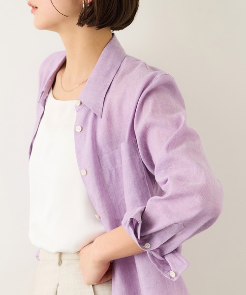 ROPE'（ロペ）の「リネンシルクコットンシャツ(無地＆ストライプ)/イージーケア・セットアップ対応（シャツ/ブラウス・レディース・ラベンダー/ベージュ・38）」の18枚目の写真