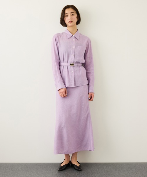 ROPE'（ロペ）の「リネンシルクコットンシャツ(無地＆ストライプ)/イージーケア・セットアップ対応（シャツ/ブラウス・レディース・ラベンダー/ベージュ・38）」の8枚目の写真