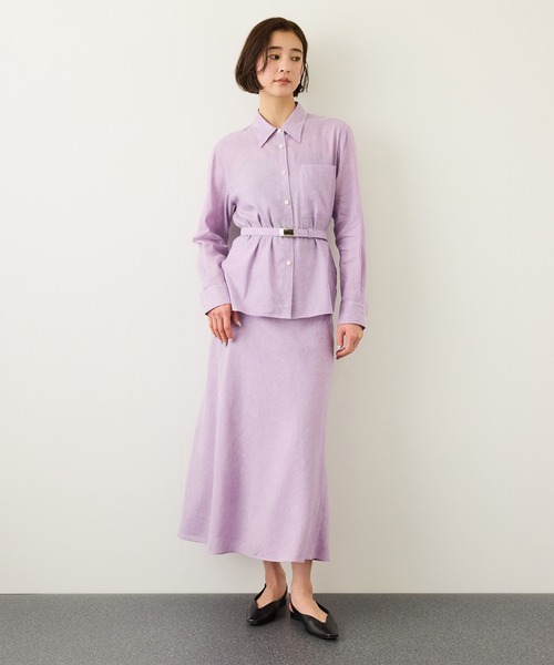 ROPE'（ロペ）の「リネンシルクコットンシャツ(無地＆ストライプ)/イージーケア・セットアップ対応（シャツ/ブラウス・レディース・ラベンダー/ベージュ・38）」の9枚目の写真