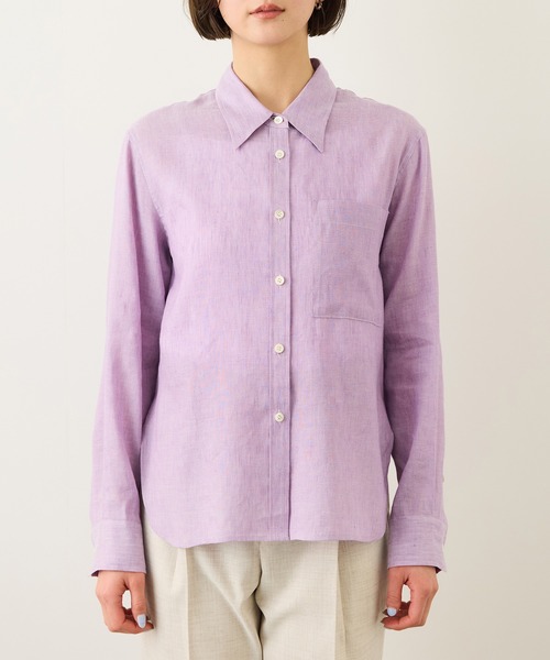 ROPE'（ロペ）の「リネンシルクコットンシャツ(無地＆ストライプ)/イージーケア・セットアップ対応（シャツ/ブラウス・レディース・ラベンダー/ベージュ・38）」の10枚目の写真