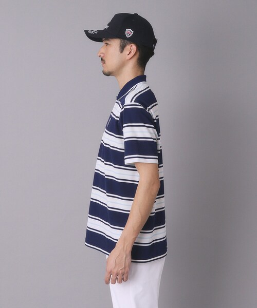 adabat 半袖ポロシャツ ADABAT NAVY】UVカット ランダムボーダー半袖ポロシャツ（ポロシャツ