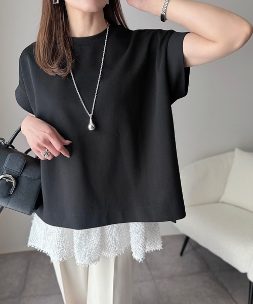 Emma Taylor(エマテイラー)の「ライトダンボールサイドスリットプルオーバー(Tシャツ/カットソー・レディース・サックスブルー/ブラック/ライトイエロー/トップグレー/ホワイト/ベージュ/チャコールグレー・FREE/FL)」の12枚目の写真